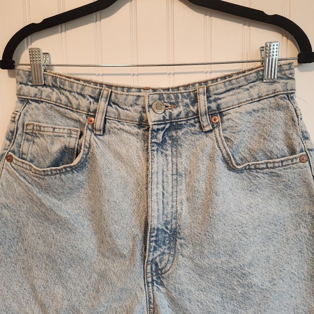 ZARA Light Blue Wash Cotton Blend High Rise Waisted Denim Jean Shorts 8 - Picture 2 of 4